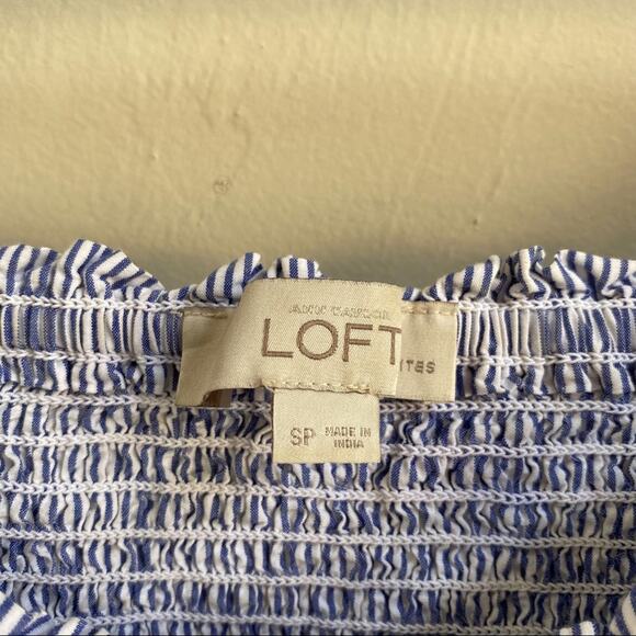 LOFT Off The Shoulder Blue Stripe Floral Embroidered Top - Picture 4 of 6